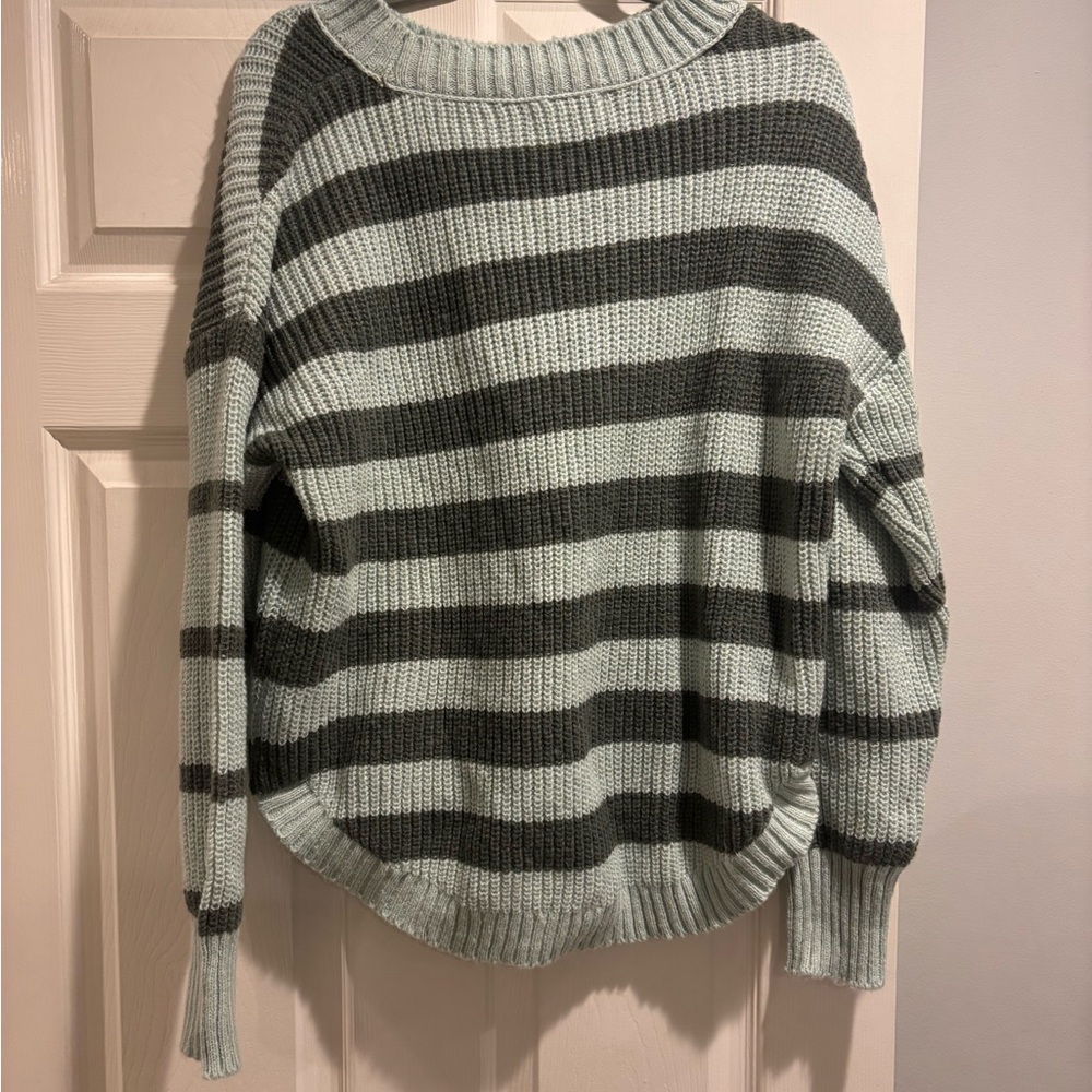 💚🌿 Moss & Pine Melody – SO Goods for Life Striped Pullover Sweater (XL)
